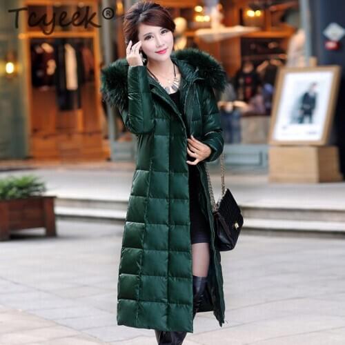 Tcyeek Winter Coat Female Fashion Ladies 90% Duck Down Jacket + Large Fur Hooded 2020 Korean Light Thick Women Long Coat S-1508