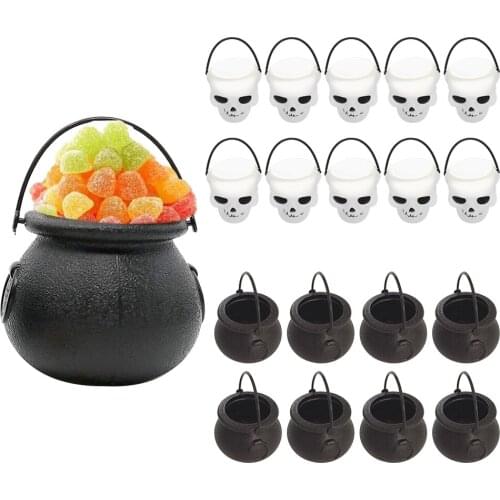 10PCS Black Witch Candy Bucket Childrens Toy Portable Skull Jar Halloween Party Decoration Trick or Treat