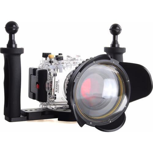 40m Waterproof Underwater Camera Housing Diving Case for SONY RX100 ii + Red Filter + Fisheye Lens + Two Hands Aluminium Tray