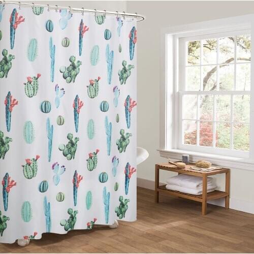 New high-end shower curtain spot polyester waterproof curtain fabric Turtle leaf flamingo printed bathroom curtain decoration