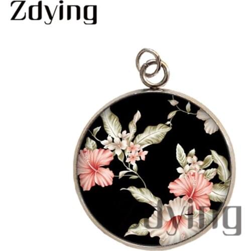 Zdying Vintage Flowers Pattern Stainless Steel Pendants Glass Cabochon Photo Dome Charms Necklace Jewelry Accessories FL002