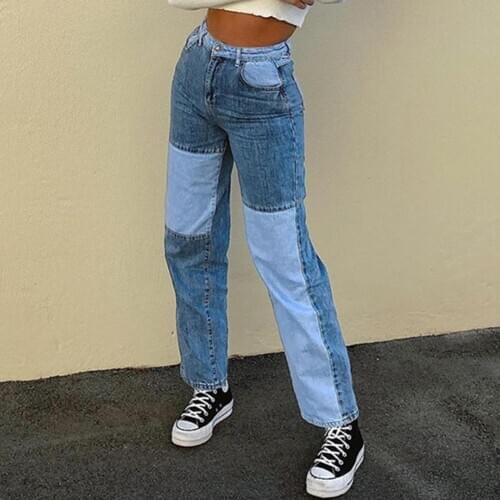 Patchwork Straight Womens jeans Baggy Vintage High Waist Boyfriends Mom y2k Denim Distressed Streetwear 2020 Female