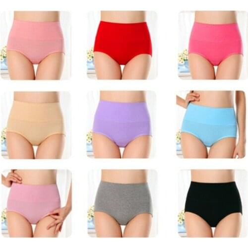 Women Solids Underwear Comfort Cotton Blend Knickers High Waist Briefs Panties