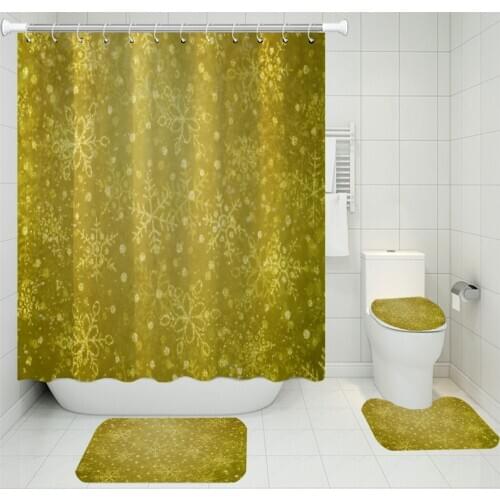 3/4 Pieces Gold Blanket Shower Curtains Sets Merry Christmas Rugs 3D Print Home Textile Bathroom Mat Polyester Cartoon Bath Sets