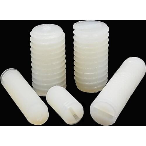 10/50pcs M3 M4 M5 M6 M8 Metric Thread White Nylon Plastic Insulated Slotted Flat Point End No Head Headless Grub Bolt Set Screw