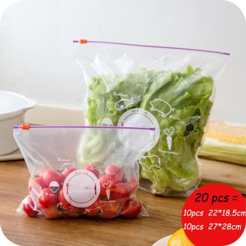 20pcs/set Food Storage Bag Reusable Fresh Zipper Bag Versatile Vacuum Preservation Sealed Bag Kitchen Accessories