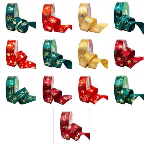 25 Yards Christmas Ribbons Gold Foil Snowflake Patterns Classic Multicolor Shimmer Bow DIY Craft for Party Xmas Decoration