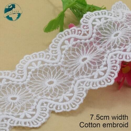 3yard 7.5cm wide Cotton embroid lace edge sewing ribbon guipure trim wedding lace DIY Garment Accessories african doll lace#3957