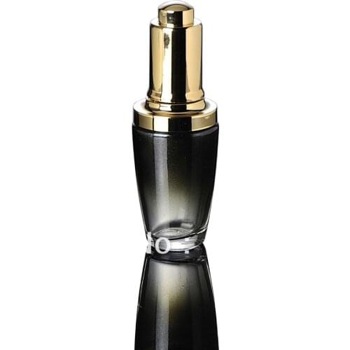 30ML black glass bottle with press dropper with golden cap for Cosmetic Packaging