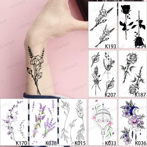 9pcs/Lot Waterproof Temporary Tattoo Sticker Rose Peony Flame Cool Flash Tatoo Set Man Woman Kid Child Wrist Body Art Fake Tatto
