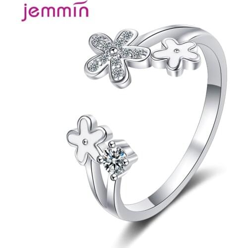 925 Sterling Silver Ring For Women Cubic Zirconia Open Adjustable Cute Flowers Rings Anniversary Fine Jewelry New Listing