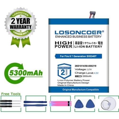 LOSONCOER Battery 5300mAh 26S1014 58-000219 Tablet Battery For Amazon Fire HD 8 7th Generation,SX0340T Tablet Pad PC