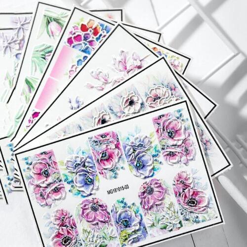 Nail Sticker 3D Acrylic Engraved Embossed Flower Nail Water Decals Empaistic Nail Water Slide Decals Sticker