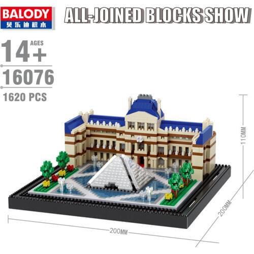 Balody Mini Blocks Louvre World Architecture Bricks Building Toy Brinquedos for Children Xmas Gifts Musee du Louvre Model 16076