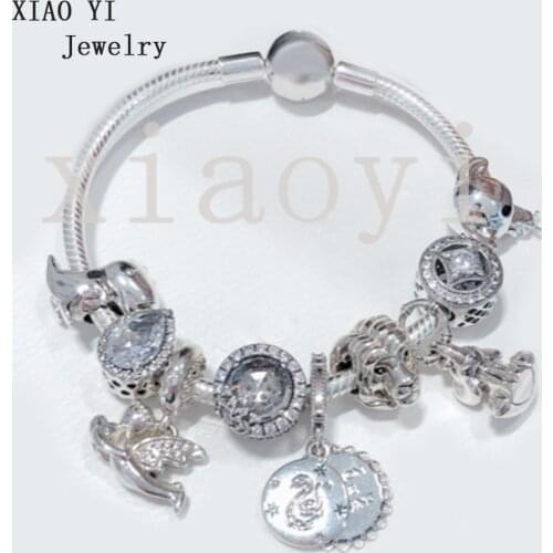 XIAOYI 2020 New 100% S925 Wing baby gear Lion Head Elephant Magic Family Academy Bracelet DIY birthday present female