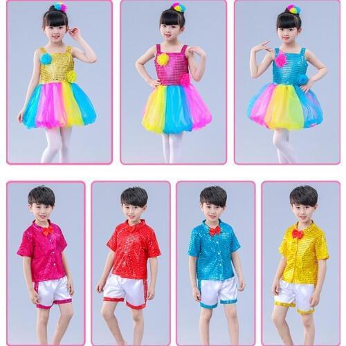 Children Ballet Dance Costumes For Girls Boy Sequins Jazz Dance Dress Kids Modern Dance Performance Dance Girl Stage Dancewear