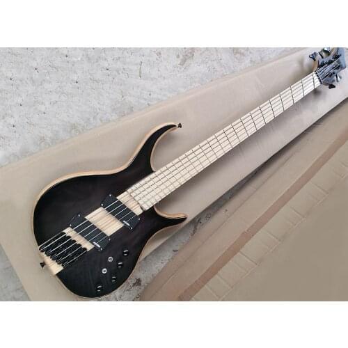 Factory Outlet-5 Strings Black Neck-thru-body Electric Bass Guitar with Slanted Frets