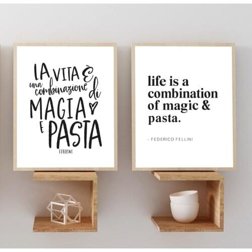 Beautiful Italian Kitchen Room Decor Canvas Painting Magic & Pasta Quote Poster Italy Wall Art Decor Lovers Prints Restaurant