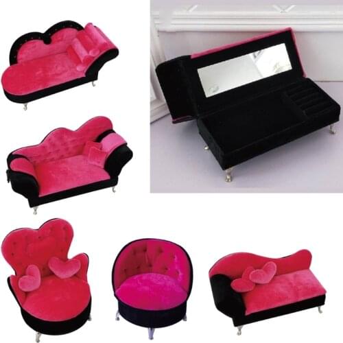 X7YC Dollhouse Fancy Couch Sofa Jewelry Storage Organizer Box Can Open Armchair Sofa