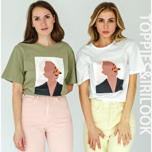 Toppies 2021 Summer T-shirts Girls Tops Abstract Printing T-shirts Korean woman Tops 100% cotton