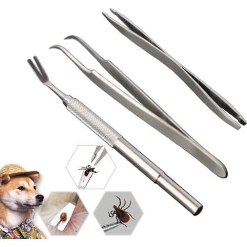 HOT Stainless Steel Pet Flea Remover Tool Scratching Hook Tweezers Clips Set Cat Dog Tick Removal Tool Pet Grooming Supplies