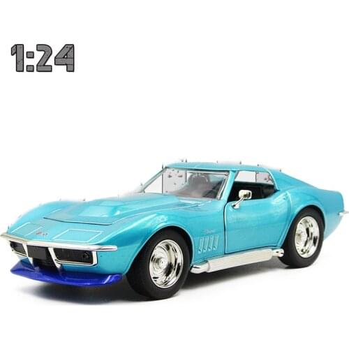 Diecast 1/24 Corvette 1969 ZL-1 Car Model Retro Alloy Adult Collection Static Display Kid Gift Toys for Boys Blue Color Boxed