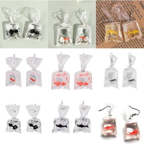 Fashion Creative Koi Fish Goldfish Water Bag Dangle Earrings Cute Handmade Earrings Womens Jewelry