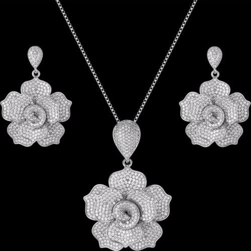 Funmode Hot Luxury Bridal Wedding Party 3 Colors Flower Design Jewelry Set For Women accesorios parure Necklace Earring FS252