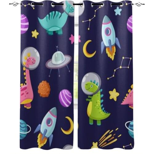 Cartoon Dinosaur Planet Rocket Window Curtains for Living Room Luxury Kitchen Bedroom Drapes Home Decor Backdrop Curtain