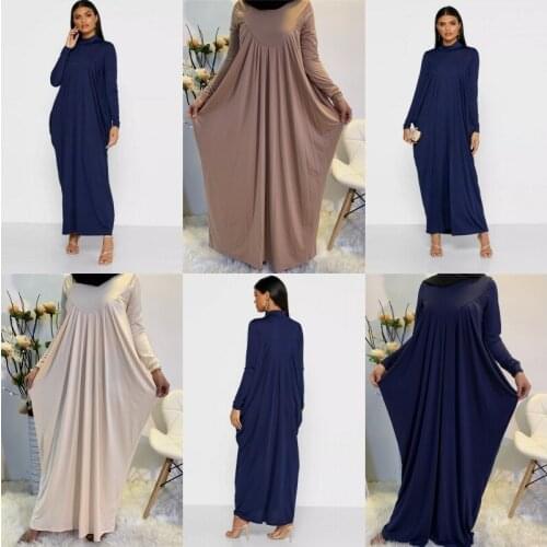 Spring Autumn Muslim Fashion Ladies Dress Islamic Long Sleeve Temperament Dress Abaya Arab Pure Color Loose Dress Elegant Jilbab