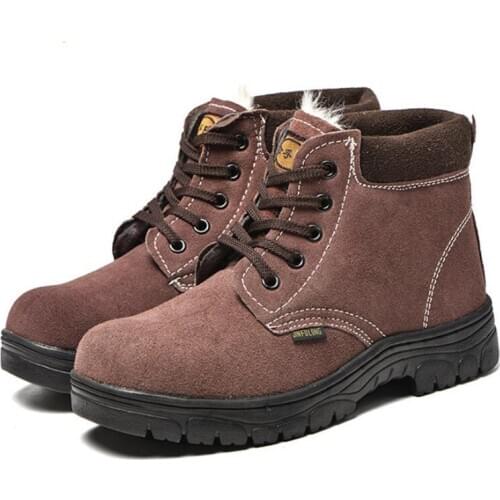 Cow Leather Safety Work Boots for Men Winter Security Ankle Shoes Anti-smashing Steel Toe Cap Boots Men Construction Work Shoe