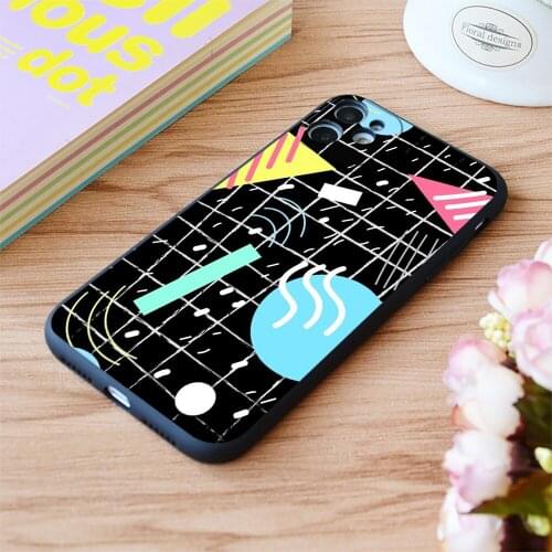 For iPhone Memphis Style Vibes Dark Print Soft Matt Apple iPhone Case 6 7 8 11 12 Plus Pro X XR XS MAX SE