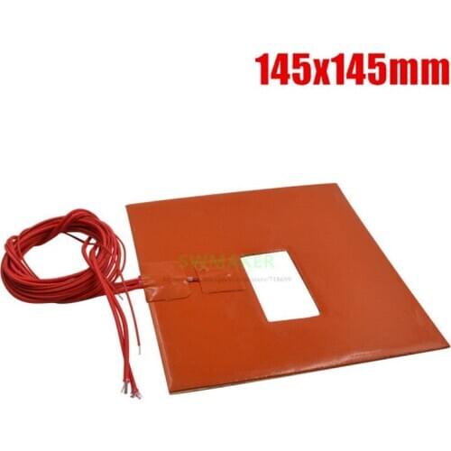 3D Printer Heat Bed Silicone Rubber Heater 145x145mm 100W with Square hole, Electric Heating Pad Customized
