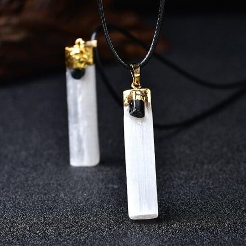 Natural Selenite Plaster Pendant Necklace Rock Mineral Specimen Jewelry Reiki Healing Crystal Energy Stone DIY gifts Souvenir