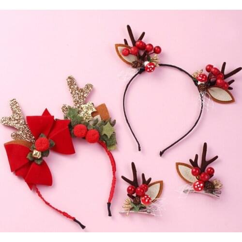 New Christmas Hair Accessories Childrens Headband Hairpin Bow Tie Elk Antlers Headband Beautiful Christmas Present for Child
