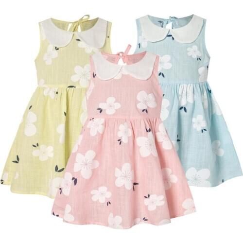 1-6Y Baby Girls Flower Dresses Cotton Kids Summer Peter Pan Collar Princess Dress for Children Party Ball Pageant Clothes