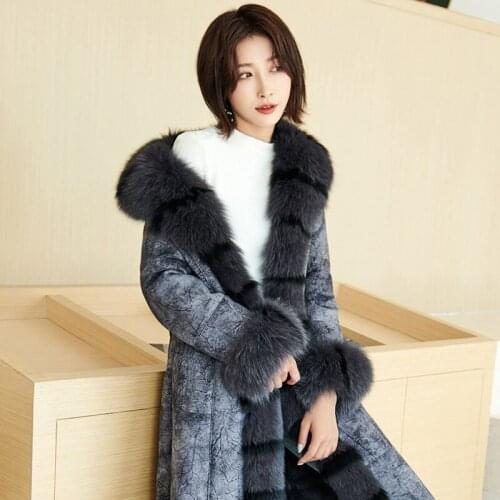 Luxury Double Faced Fur Coat Female Natural Rabbit Fur Coats Winter Coat Women Fox Fur Collar Real Leather Jacket 4xl MY