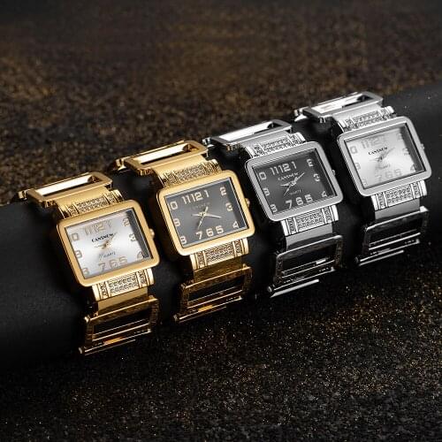 2021 Luxury Women Quartz Wristwatch Fashion Personality Bangle Bracelet Womens Watch Gold Square Dial Womens Gifts Reloj Mujer