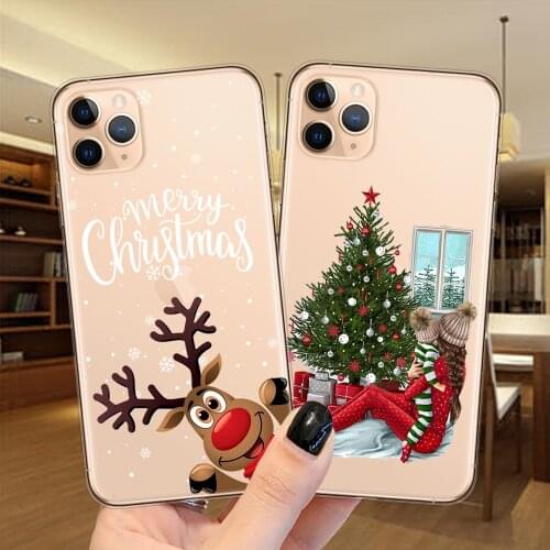 Cartoon Cute Elk Merry Christmas Phone Case For iPhone 11 12 Mini Pro XS Max X XR 7 8 Plus 6 6S SE SE2 Clear Silicone Back Cover
