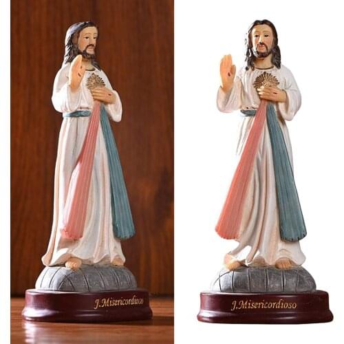 Handpaint Jesus Statue Resin Figurine Tabletop Sculpture Church Decor Gift