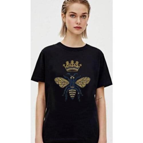 Rhinestones design girls top tees Fashion Streetwear O Neck Short Sleeve women Tshirt hot sale Cotton Plus Size 3XL