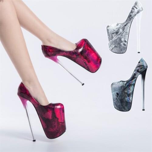 High Heels Pumps White Shoes 22cm Woman Letter Printed Fashion Ladies shoes Round Toe Party Wedding Platform Heels Big Size 50