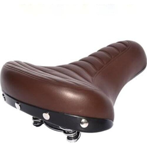 Comfortable Road Bike Seat Soft Wide Thicken Bicycle Saddle Vintage White Black Leather Pad With Spring Cycling Accessories
