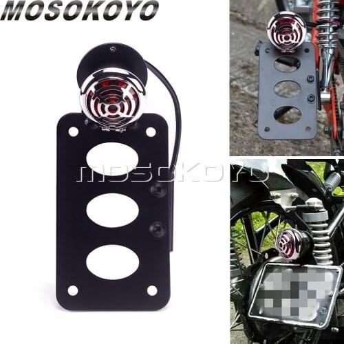 Universal Side Mount Replica Spider Grille LED Tail Brake Light w/ License Number Plate Bracket Stop Lamp for Bobber Cafe Racer
