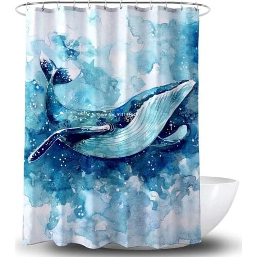 3D Watercolor Marine Animals Dolphin Shark Shower Curtain Bathroom Polyester Fabric Waterproof Hook Shower Curtain