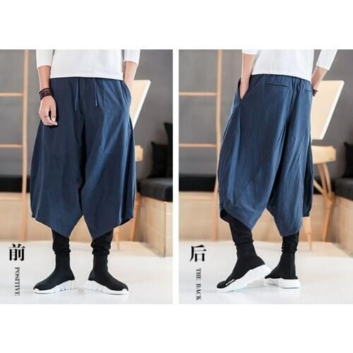 High quality 100% cotton retro wide-leg trousers men ethnic style baggy knickers plus size hiphop dance low down Haren pants