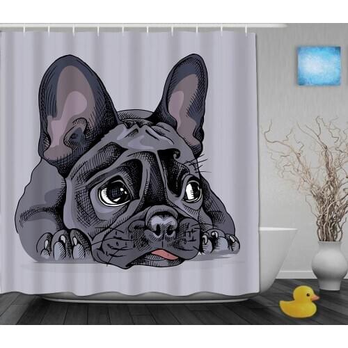 Shower Curtain Bath Curtain Set with Hooks French Bulldog Nature Hand Lying Adorable Black Bored Funny