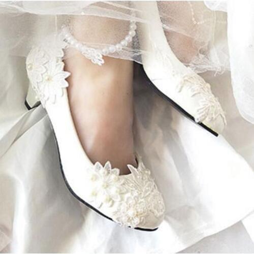 Low med high heel lace wedding shoes woman handmade lace flower ankle beaded anklet sweet bridal wedding shoes on sales