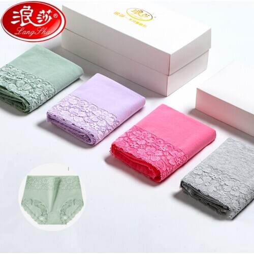 High Waist 4Pcs/set Women Panties Pure Cotton Breathable Seamless Ladies Sexy Lace Comfort Underwear Body Shaper Female Lingerie