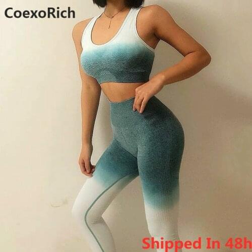 Ombre Seamless Sports Set Women Gym Top Leggings Sports Bra Pant Set 2 Piece Fitness Top Workout Legging Yoga Pant